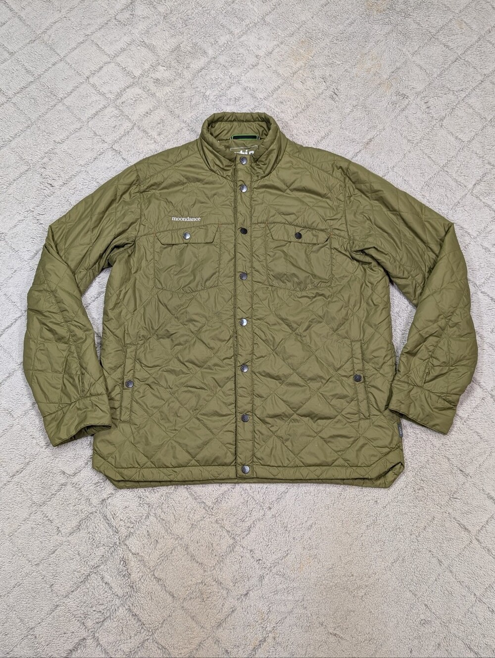 Stio Jacket Mens L Green Olive Skycrest Insulated Snap Shirt Diamond Quilted